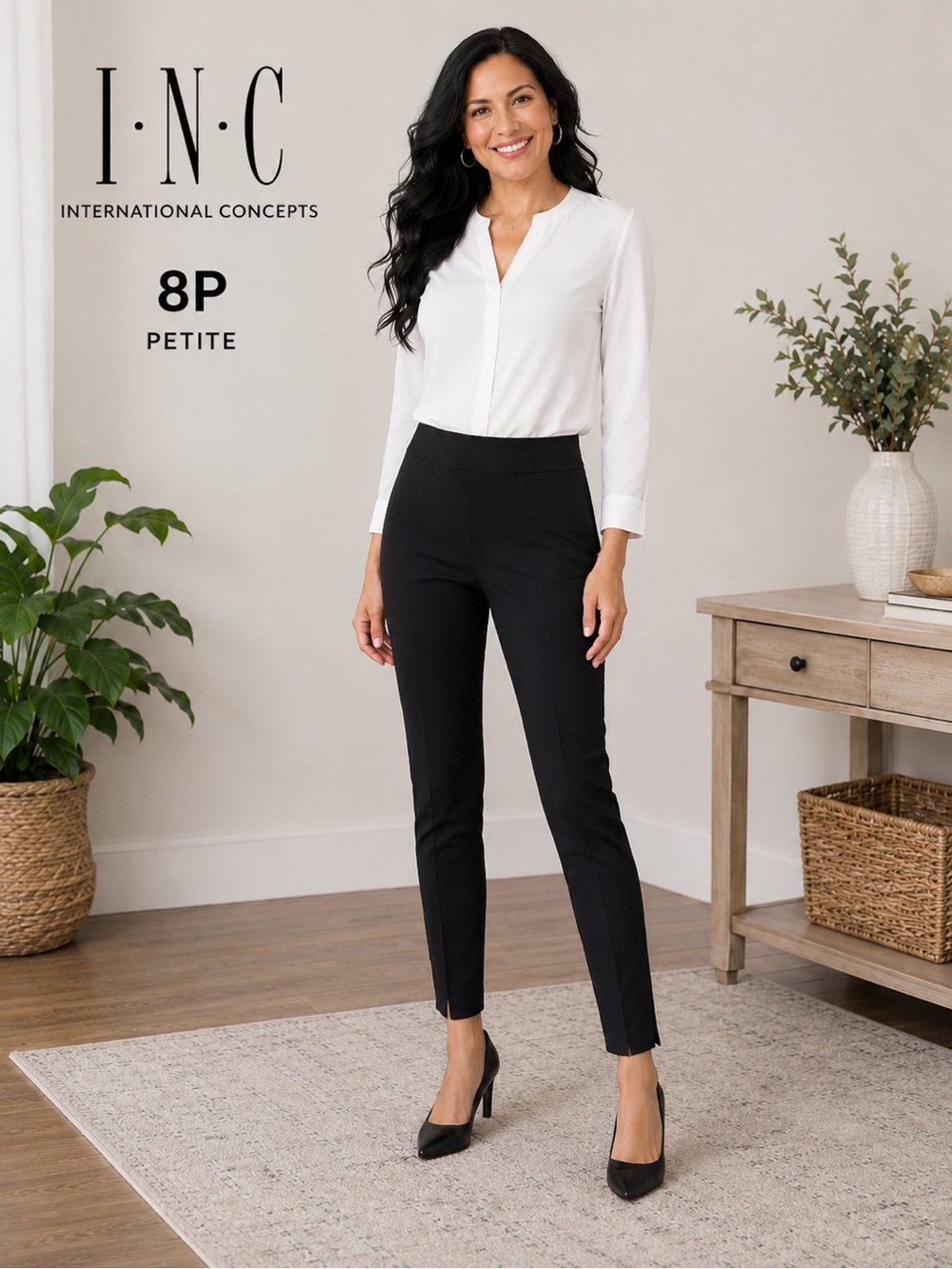 INC International Concepts Black Ponte Pull-On Leggings Women’s Size 8P Petite